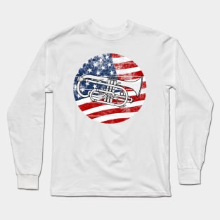 Cornet USA Flag Cornetist Brass Musician 4th July Long Sleeve T-Shirt